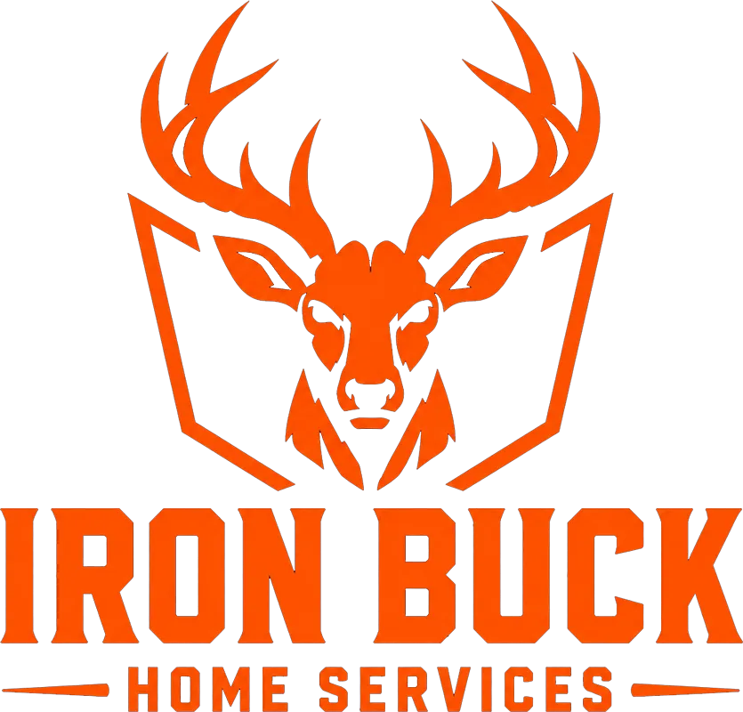 Orange Stag Logo for Iron Buck Home Services with Stylized Antlers
