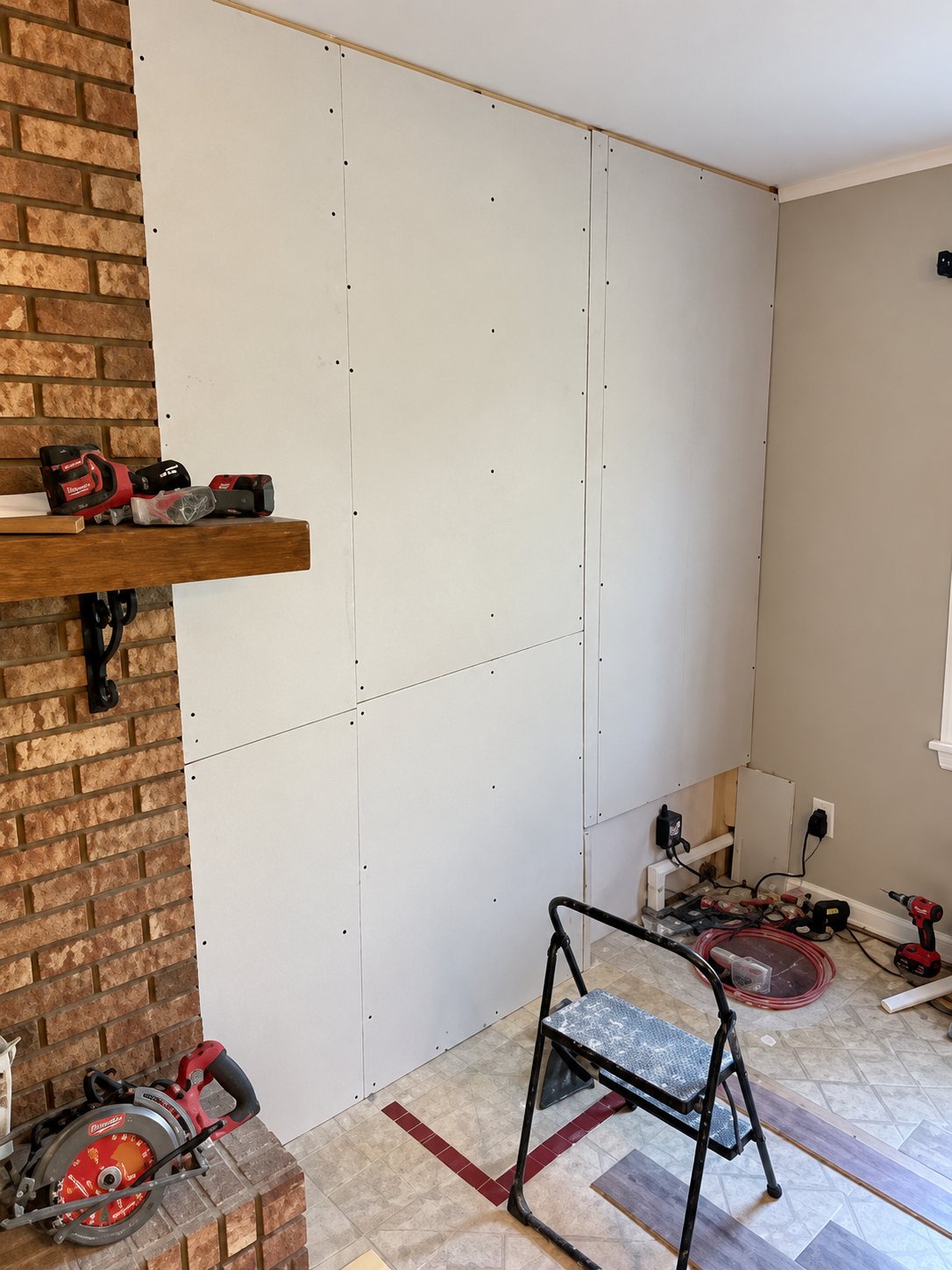 Drywall Installation in Progress for Bathroom Remodeling Project